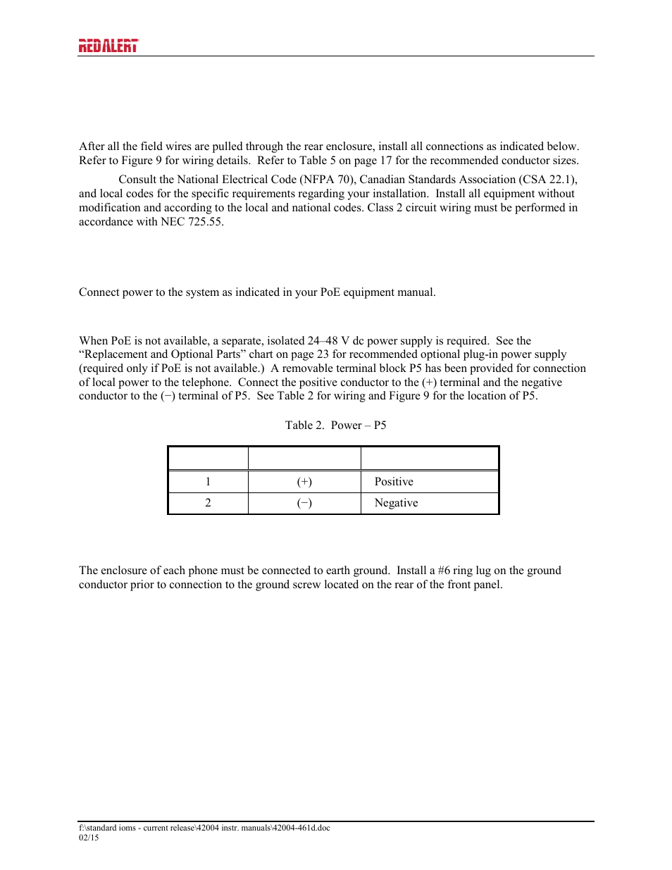Setup, Field wire installation, Power | Power-over-ethernet, Local power, Ground | GAI-Tronics 397-700CB RED ALERT VoIP Retro-fit Telephones User Manual | Page 14 / 24