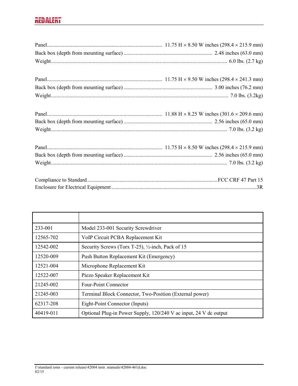 Replacement and optional parts | GAI-Tronics 397-700CB RED ALERT VoIP Retro-fit Telephones User Manual | Page 23 / 24