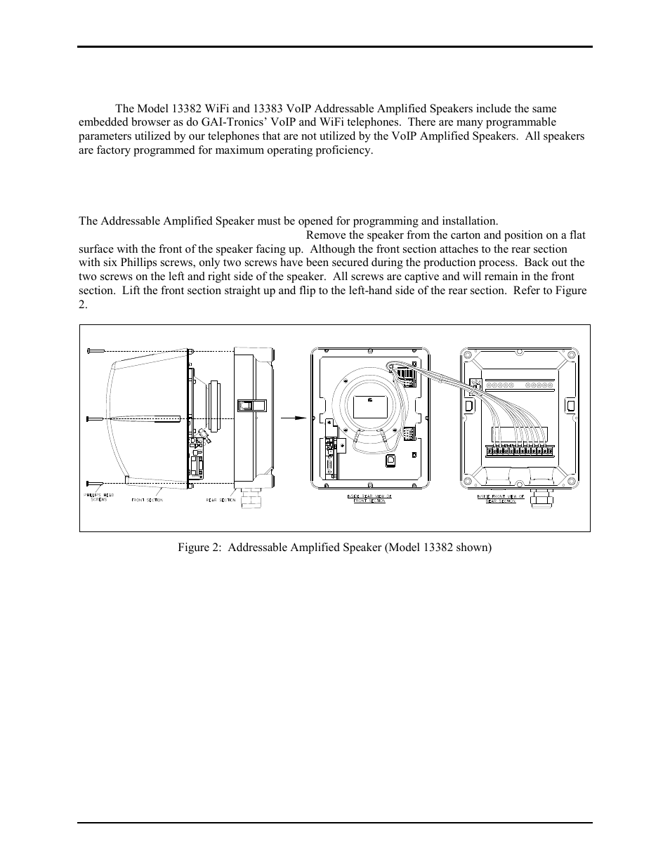 Programming and set up, Opening the addressable amplified speaker | GAI-Tronics 13382 WiFi and VoIP Addressable Amplified Speakers Manual User Manual | Page 12 / 27
