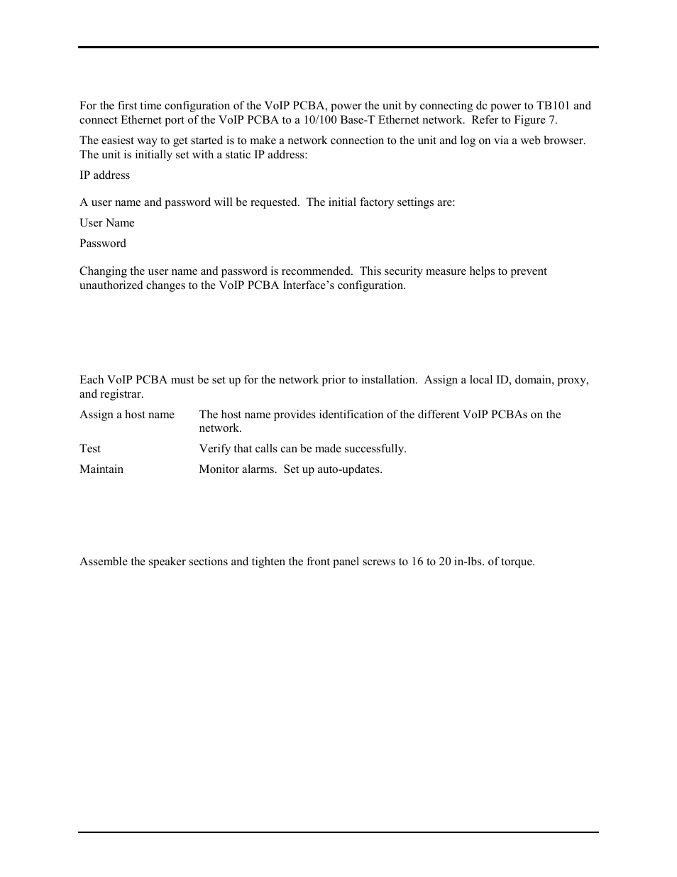 Voip pcba configuration, Voip pcba initial network configuration, Closing the addressable amplified speaker | GAI-Tronics 13382 WiFi and VoIP Addressable Amplified Speakers Manual User Manual | Page 16 / 27