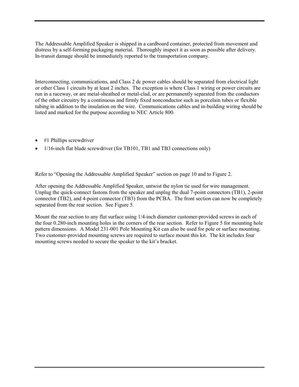 Mechanical receipt inspection, Cable installation safety considerations, Required tools | Mounting | GAI-Tronics 13382 WiFi and VoIP Addressable Amplified Speakers Manual User Manual | Page 18 / 27