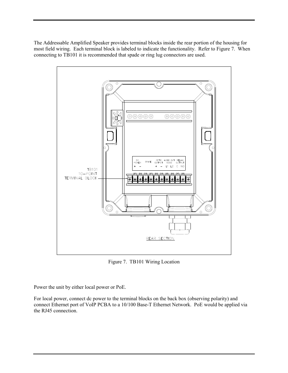 Field wire connections to terminal block, Voip pcba connection in the model 13383 | GAI-Tronics 13382 WiFi and VoIP Addressable Amplified Speakers Manual User Manual | Page 20 / 27