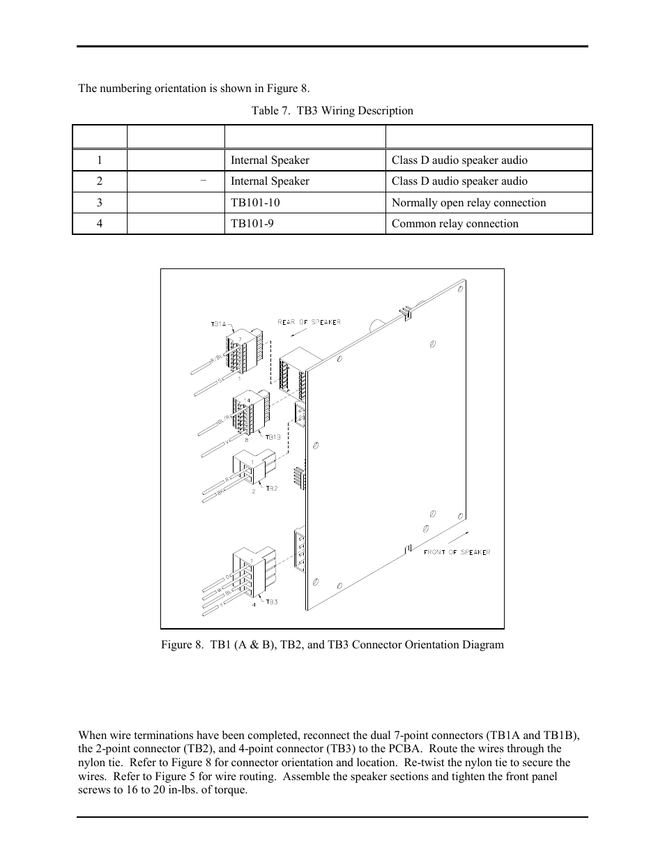 Tb3 wiring connector, Closing the addressable amplified speaker | GAI-Tronics 13382 WiFi and VoIP Addressable Amplified Speakers Manual User Manual | Page 23 / 27