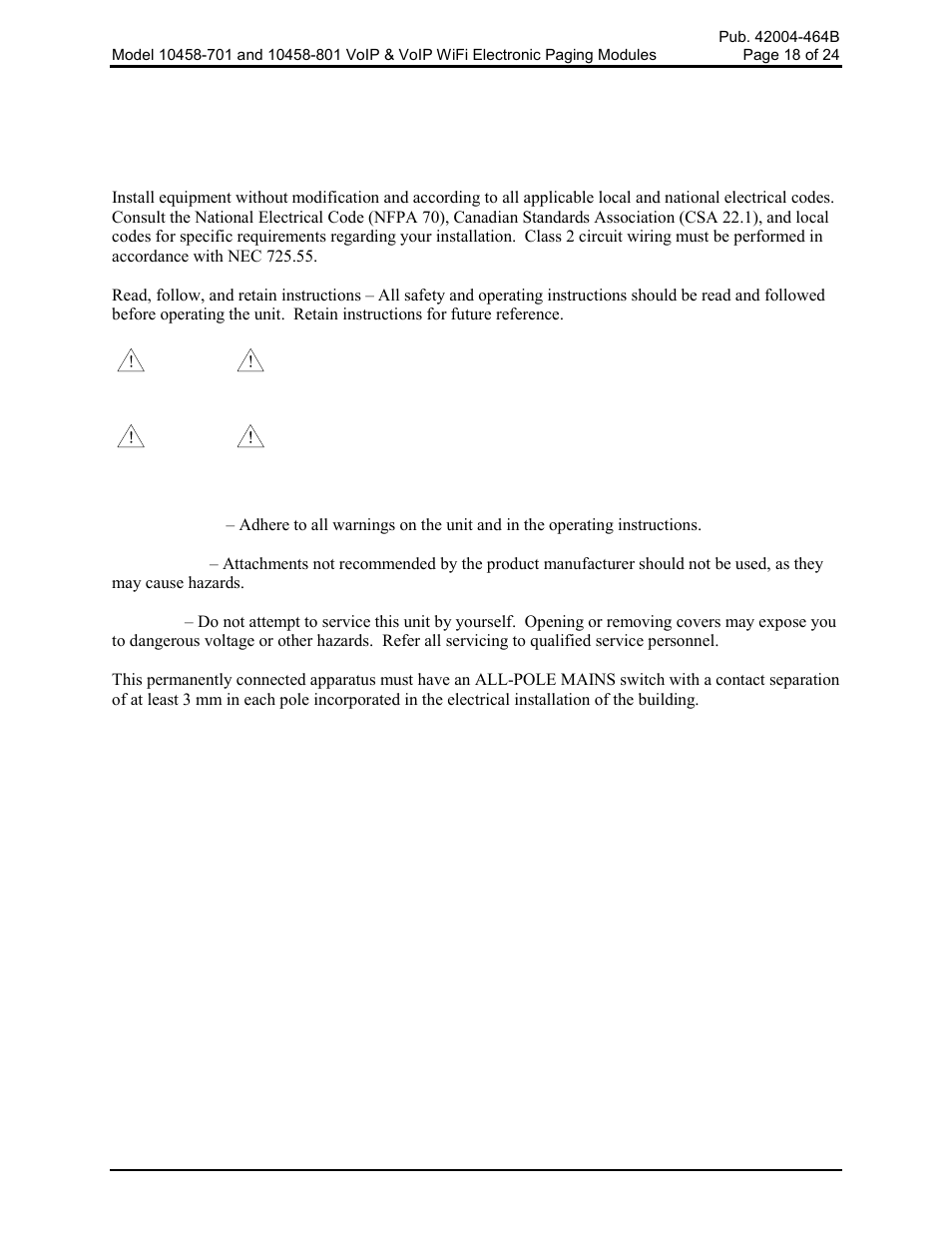 Installation, Safety and general information | GAI-Tronics 10458-701 VoIP & VoIP WiFi Electronics Paging Modules User Manual | Page 20 / 27