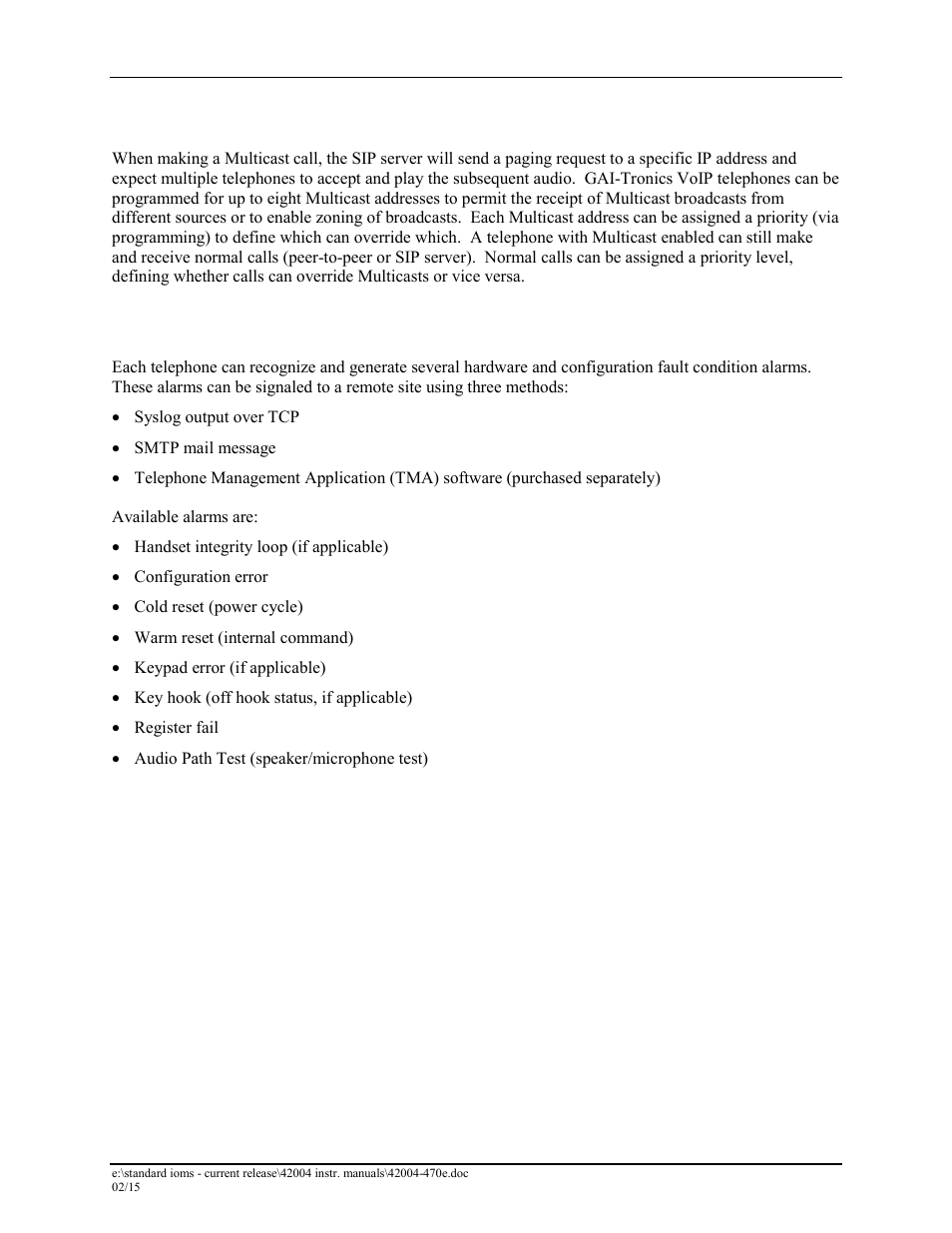 Multicast broadcast, Monitoring and reporting | GAI-Tronics 295-702F, 295-702W VoIP Clean Telephones User Manual | Page 6 / 23