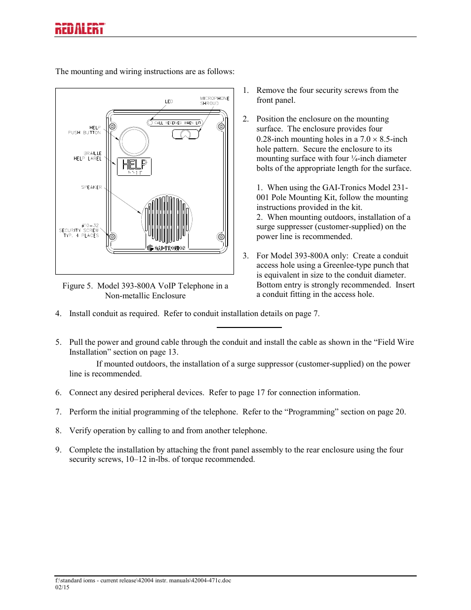 800a, 393al-800a, & 394al-802a | GAI-Tronics 393-800A RED ALERT Hands-free WiFi Telephones User Manual | Page 10 / 31