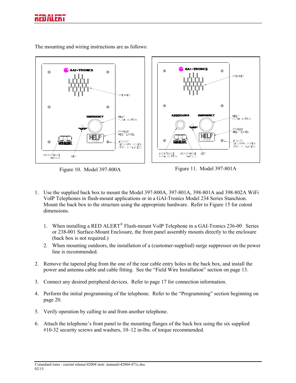 80xa & 398-80xa telephones, Stanchion or flush-mount applications, A telephones | GAI-Tronics 393-800A RED ALERT Hands-free WiFi Telephones User Manual | Page 12 / 31
