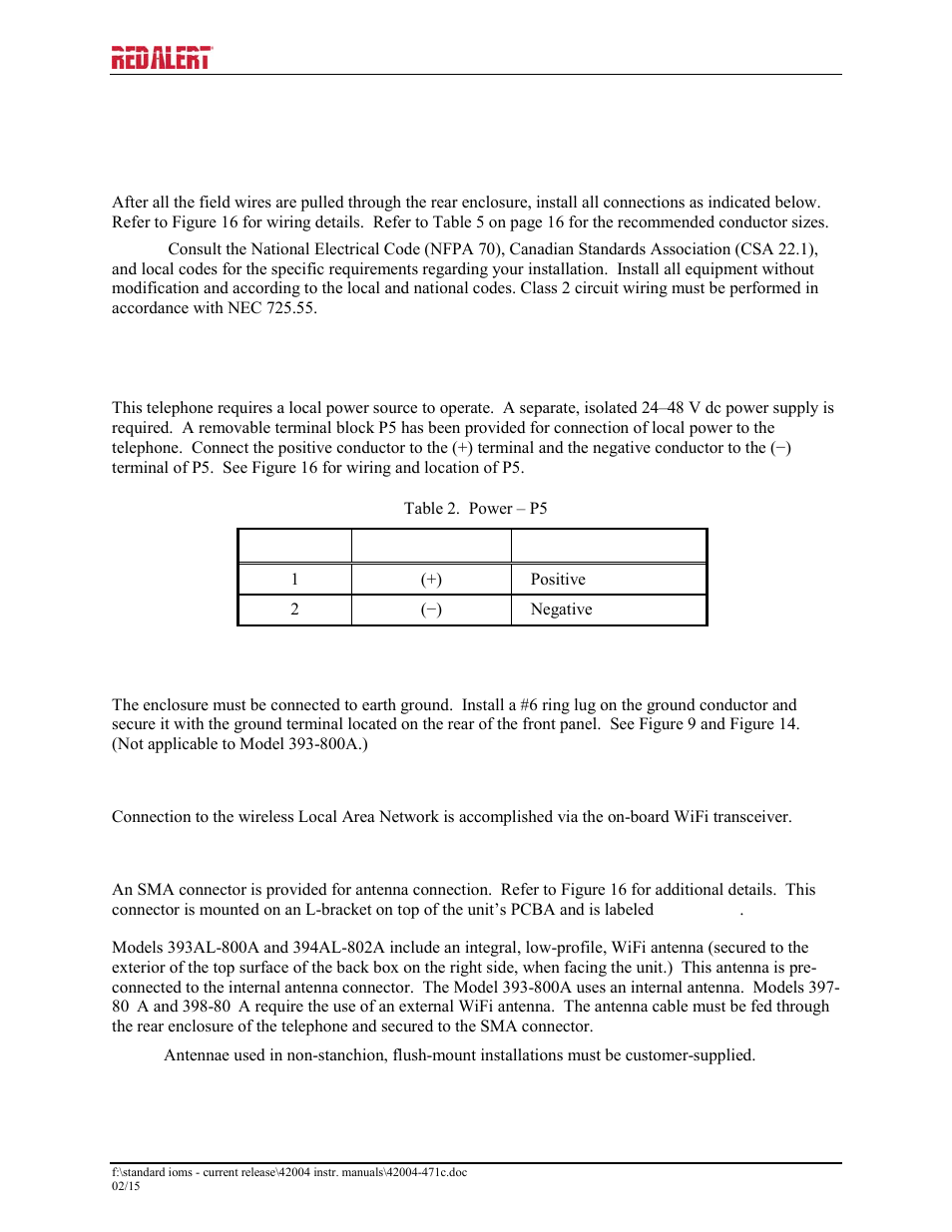 Setup, Field wire installation, Power | Local power, Ground, Network, Antenna | GAI-Tronics 393-800A RED ALERT Hands-free WiFi Telephones User Manual | Page 15 / 31