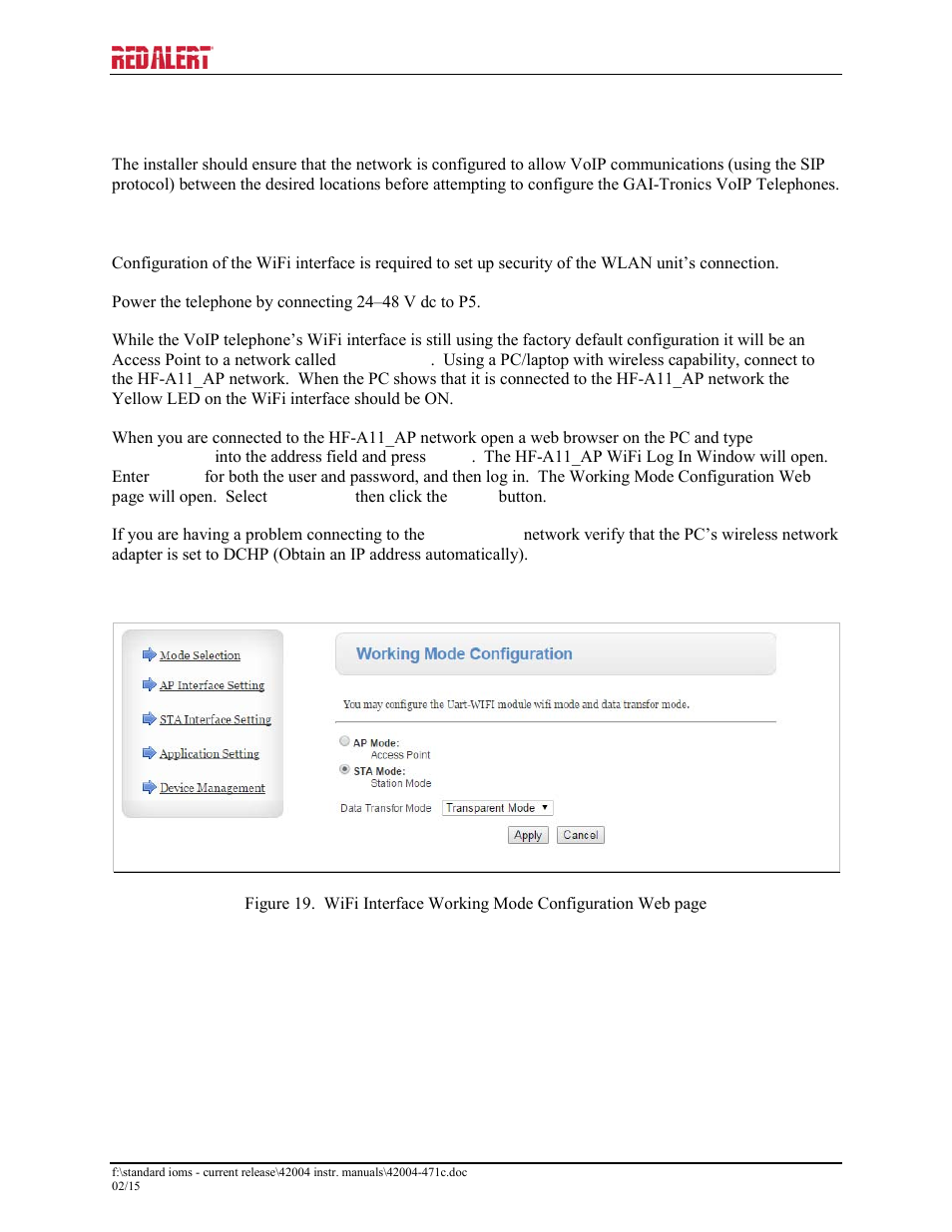 Programming, First time wifi interface setup | GAI-Tronics 393-800A RED ALERT Hands-free WiFi Telephones User Manual | Page 22 / 31