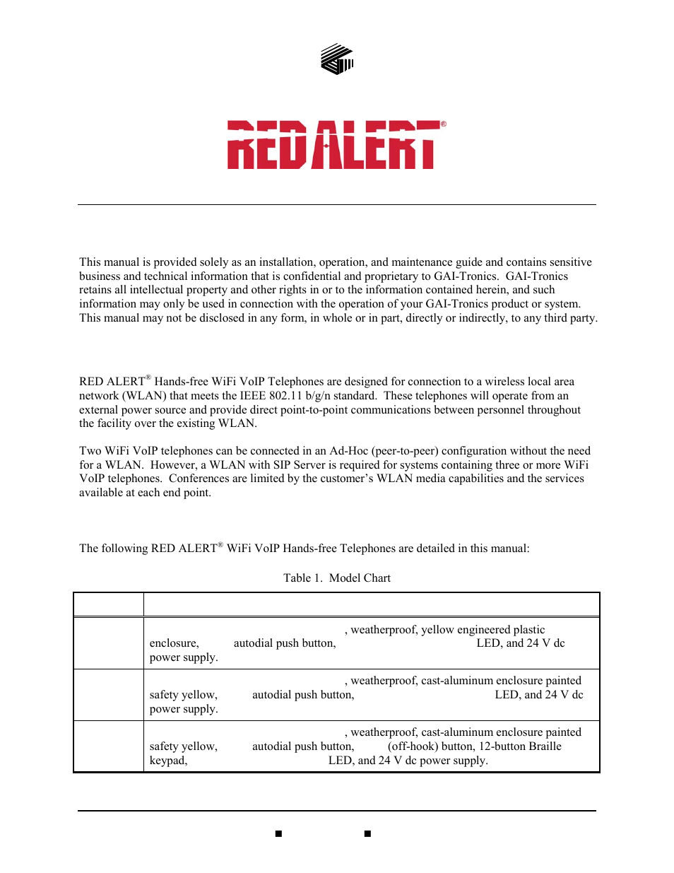 Confidentiality notice, Product overview, Models | Hands-free wifi voip telephones | GAI-Tronics 393-800A RED ALERT Hands-free WiFi Telephones User Manual | Page 3 / 31
