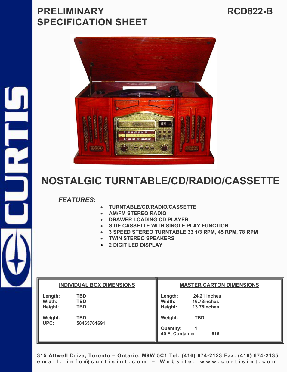 Curtis RCD822-B User Manual | 1 page