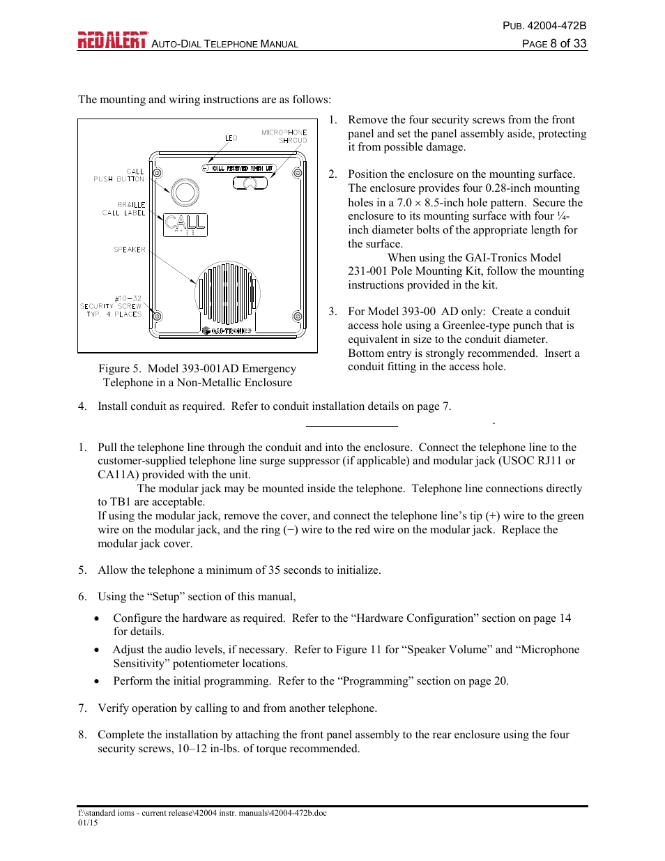 Models 393-00xad & 393al-00xad | GAI-Tronics 393-001AD,  RED ALERT Auto-dial Telephones User Manual | Page 10 / 36