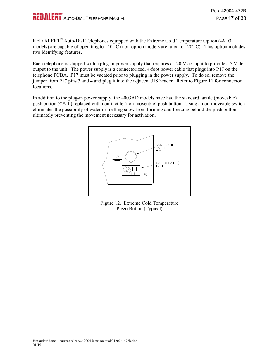 Extreme cold temperature option | GAI-Tronics 393-001AD,  RED ALERT Auto-dial Telephones User Manual | Page 19 / 36
