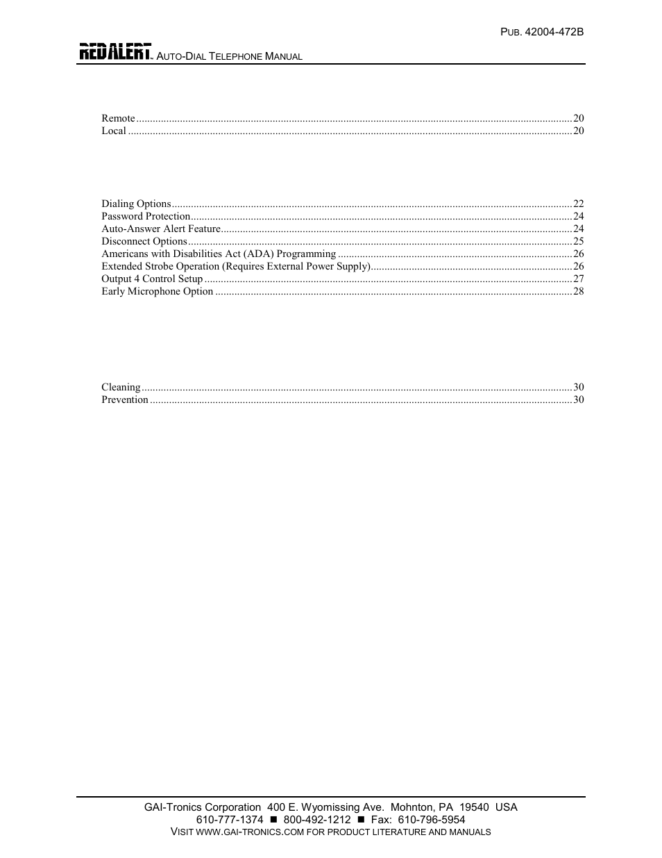 GAI-Tronics 393-001AD,  RED ALERT Auto-dial Telephones User Manual | Page 2 / 36