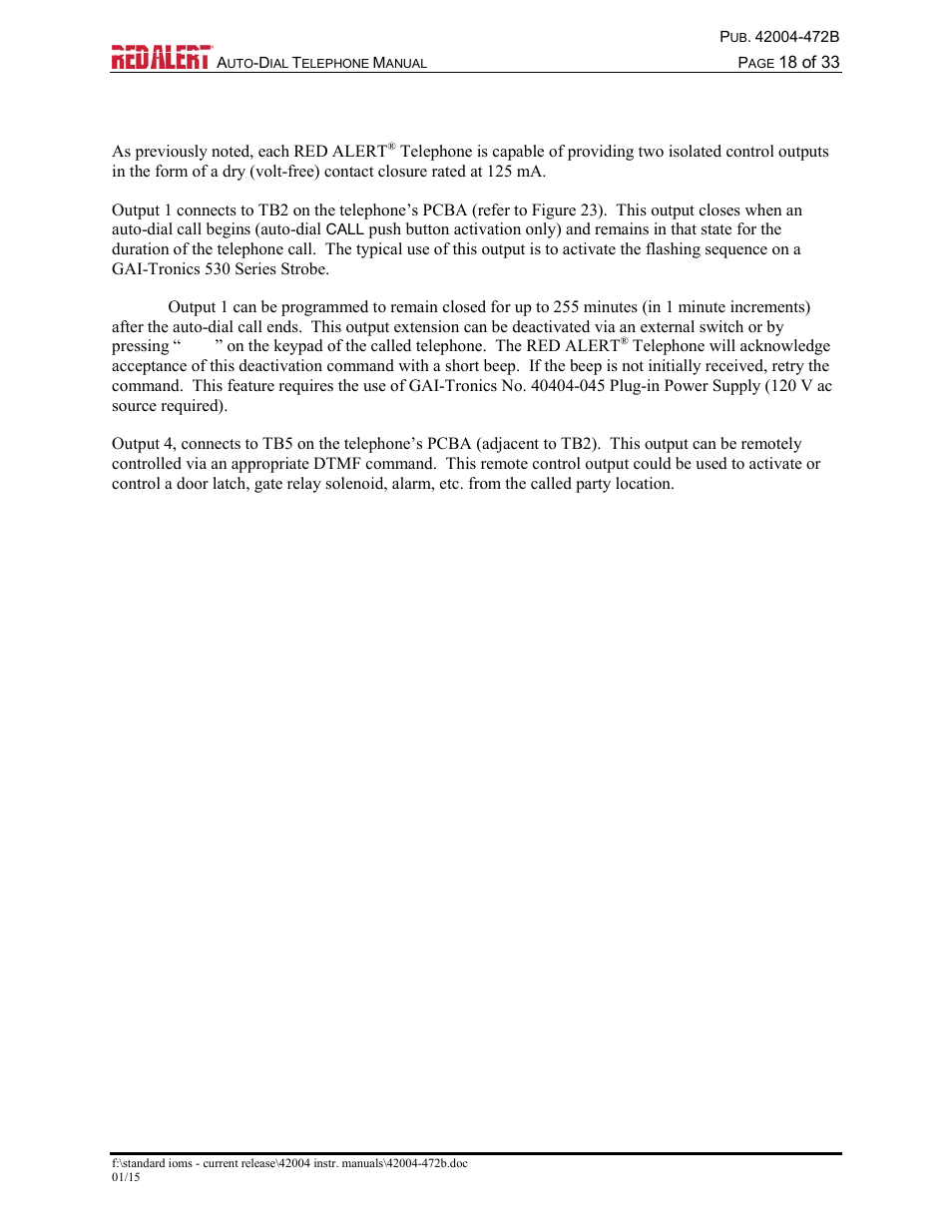 Auxiliary output control | GAI-Tronics 393-001AD,  RED ALERT Auto-dial Telephones User Manual | Page 20 / 36