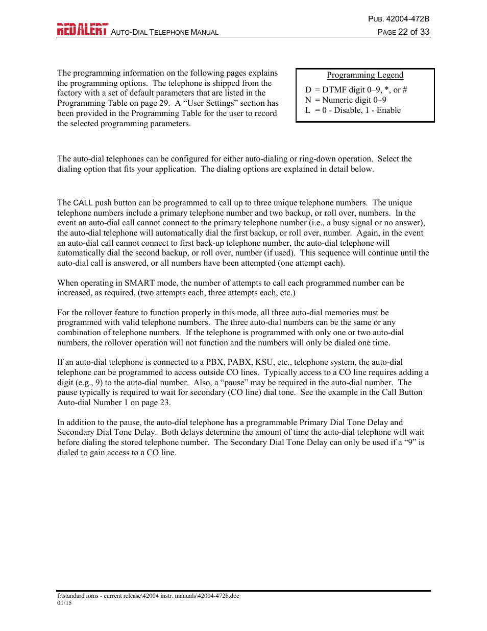 Programming sequences, Dialing options, Auto-dialing | GAI-Tronics 393-001AD,  RED ALERT Auto-dial Telephones User Manual | Page 24 / 36