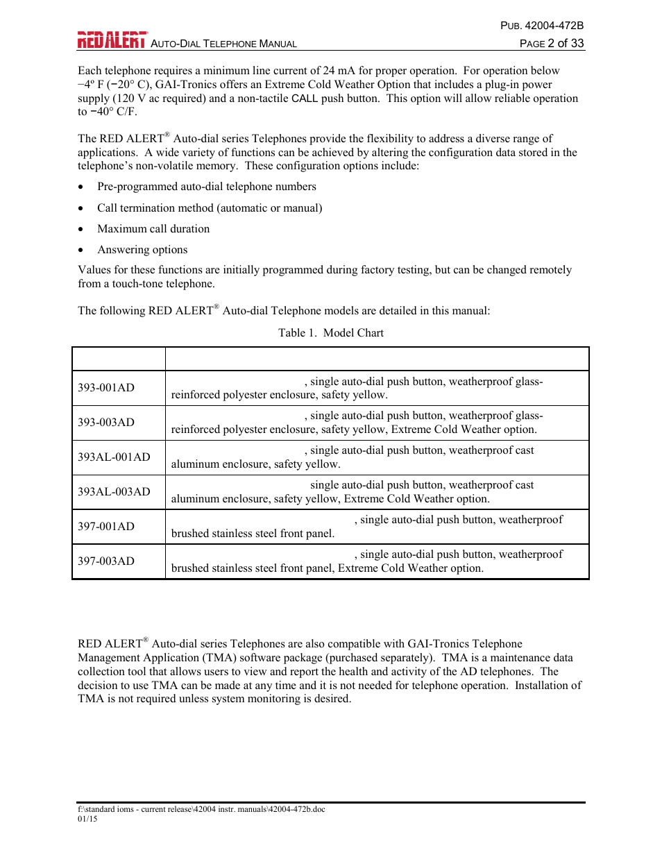 Telephone management application (tma) | GAI-Tronics 393-001AD,  RED ALERT Auto-dial Telephones User Manual | Page 4 / 36