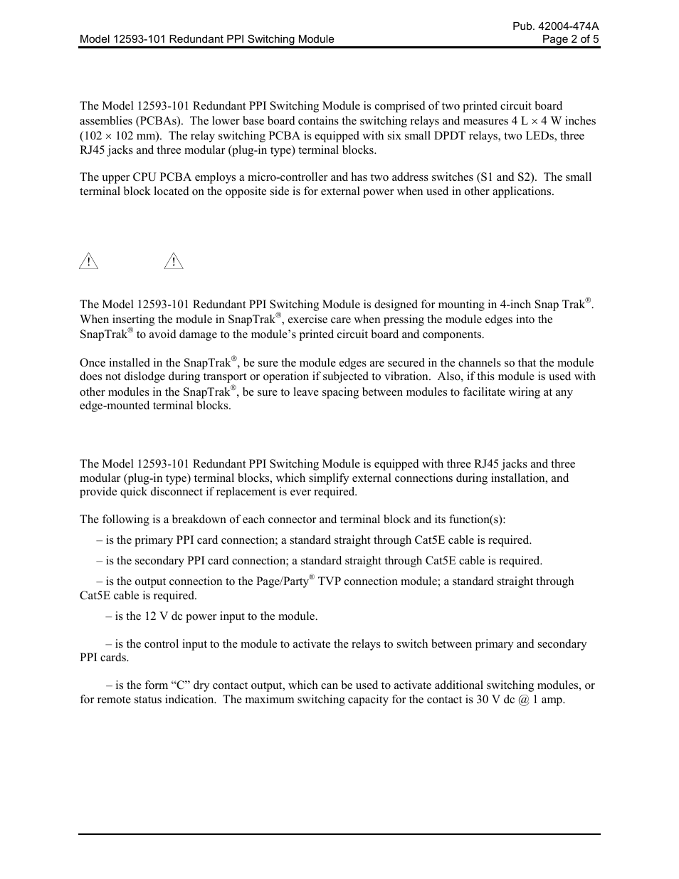 Hardware configuration, Installation, Terminations | GAI-Tronics 12593-101 Redundant PPI Switching Module User Manual | Page 2 / 6