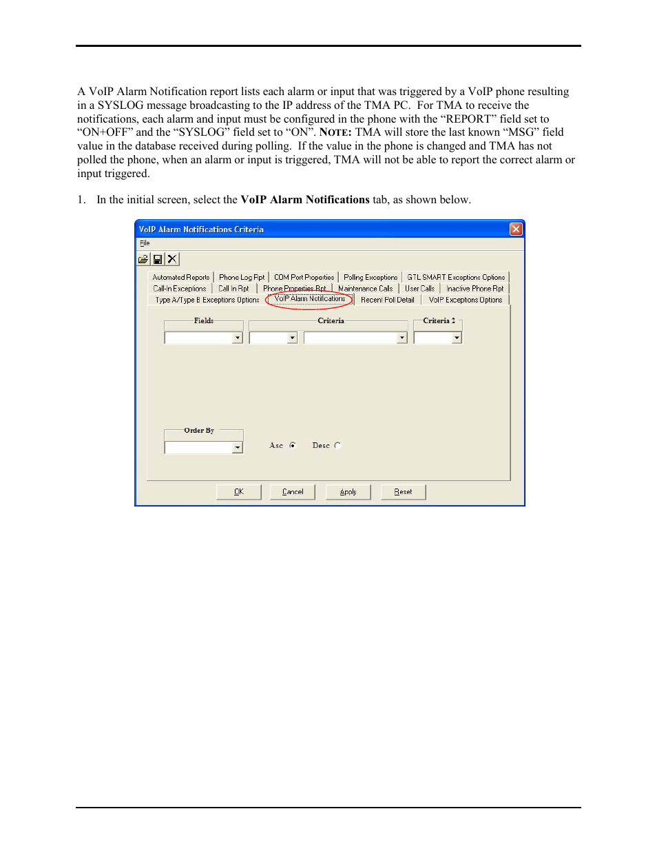 Voip alarm notification report | GAI-Tronics TMA Version 7.5.0 Telephone Management Application (TMA) User Guide (Ver. 7.5.0 and newer) User Manual | Page 101 / 131
