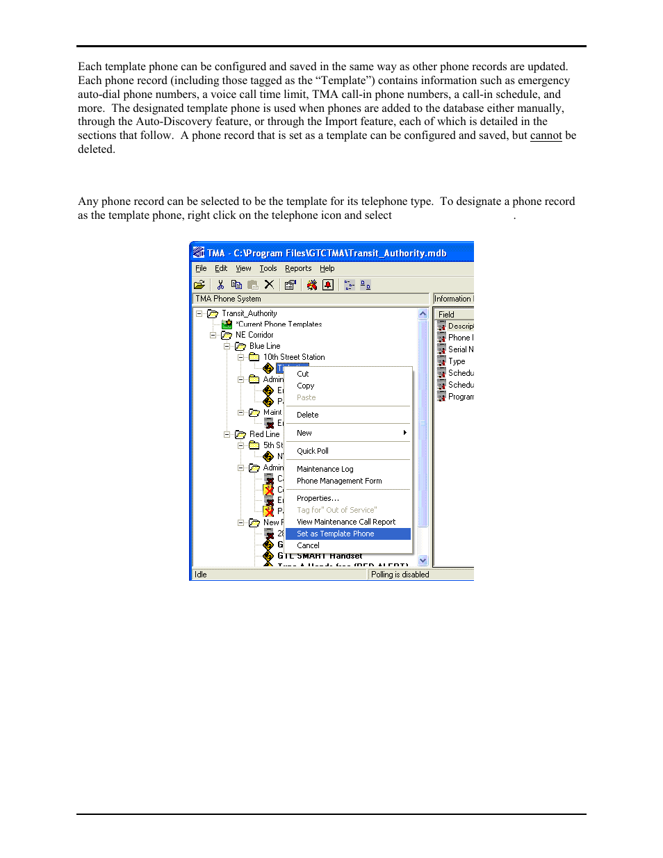 Selecting the template phone record | GAI-Tronics TMA Version 7.5.0 Telephone Management Application (TMA) User Guide (Ver. 7.5.0 and newer) User Manual | Page 11 / 131
