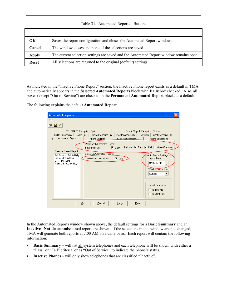 Default automated reports | GAI-Tronics TMA Version 7.5.0 Telephone Management Application (TMA) User Guide (Ver. 7.5.0 and newer) User Manual | Page 110 / 131