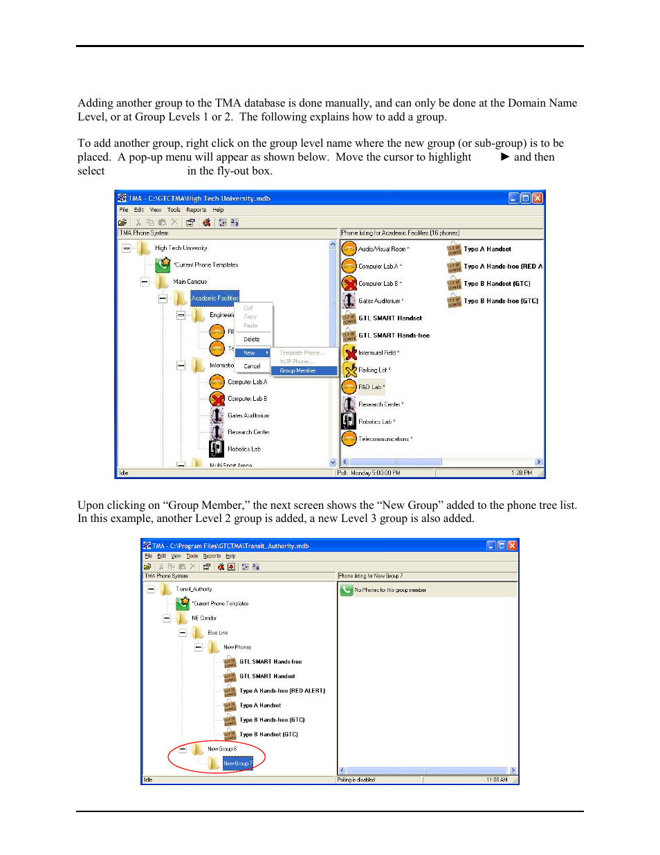 Adding a group to tma database | GAI-Tronics TMA Version 7.5.0 Telephone Management Application (TMA) User Guide (Ver. 7.5.0 and newer) User Manual | Page 12 / 131
