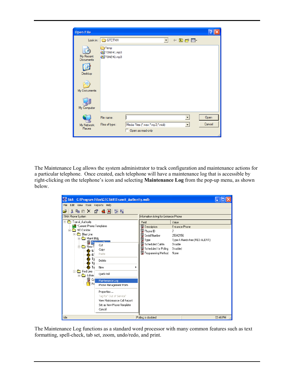 Maintenance log | GAI-Tronics TMA Version 7.5.0 Telephone Management Application (TMA) User Guide (Ver. 7.5.0 and newer) User Manual | Page 124 / 131