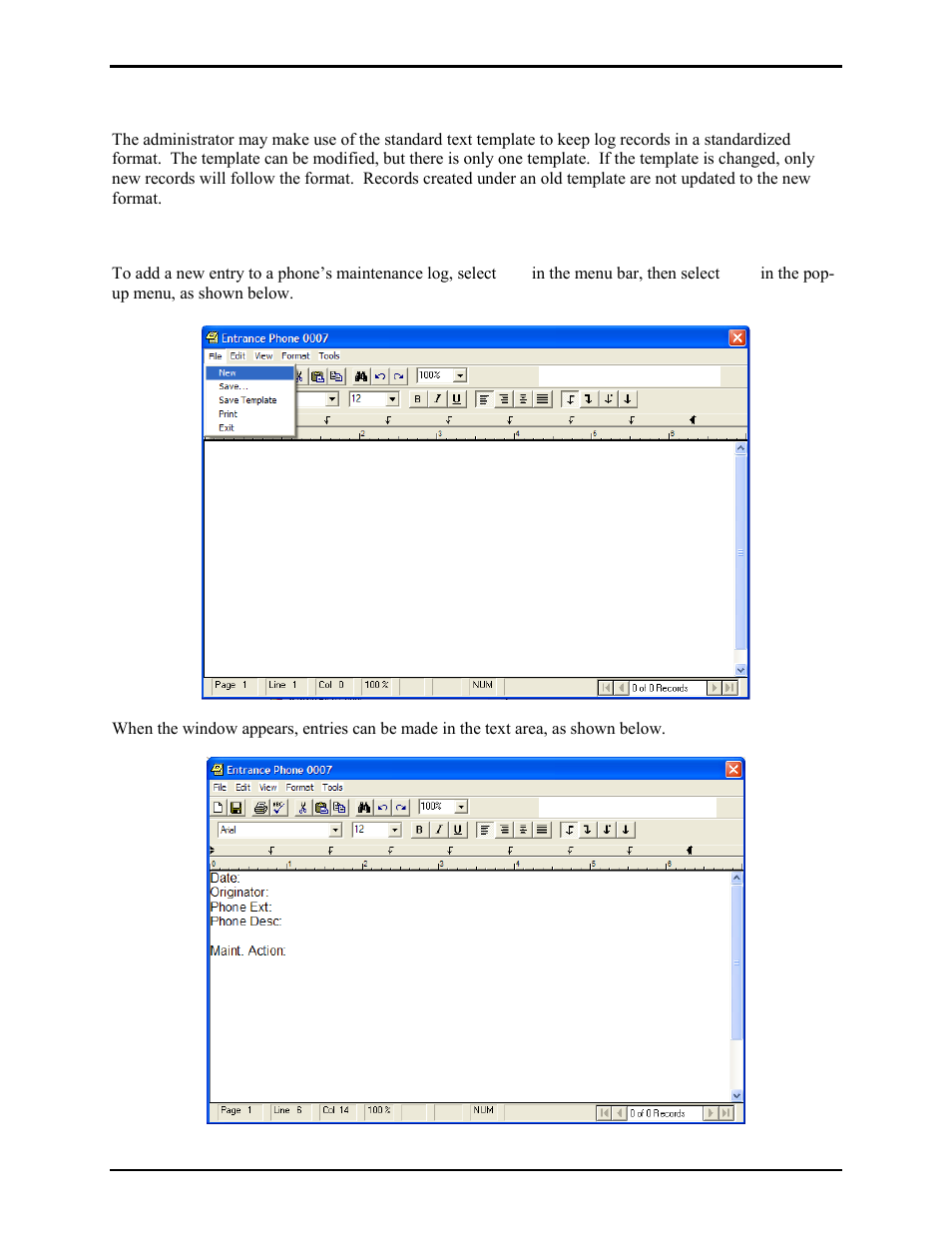 Maintenance log template, Adding an entry to maintenance log | GAI-Tronics TMA Version 7.5.0 Telephone Management Application (TMA) User Guide (Ver. 7.5.0 and newer) User Manual | Page 125 / 131