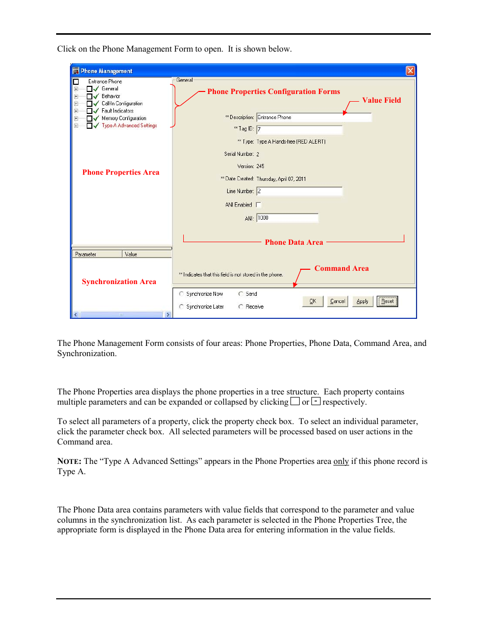 Phone properties area, Phone data | GAI-Tronics TMA Version 7.5.0 Telephone Management Application (TMA) User Guide (Ver. 7.5.0 and newer) User Manual | Page 27 / 131