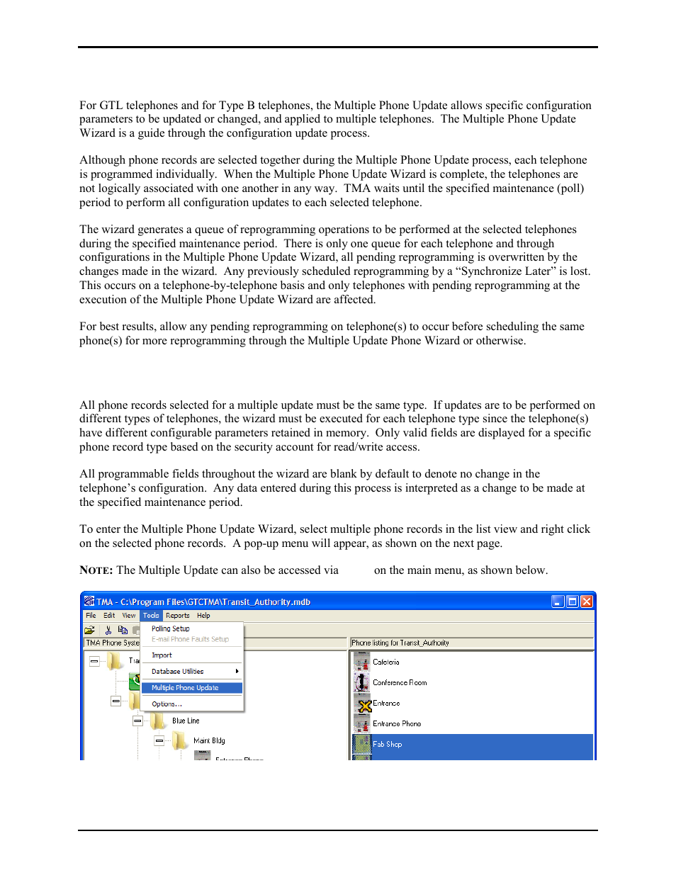Multiple phone update, Multiple phone update wizard | GAI-Tronics TMA Version 7.5.0 Telephone Management Application (TMA) User Guide (Ver. 7.5.0 and newer) User Manual | Page 68 / 131