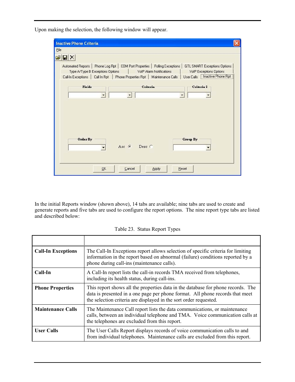 Status report window tabs | GAI-Tronics TMA Version 7.5.0 Telephone Management Application (TMA) User Guide (Ver. 7.5.0 and newer) User Manual | Page 80 / 131