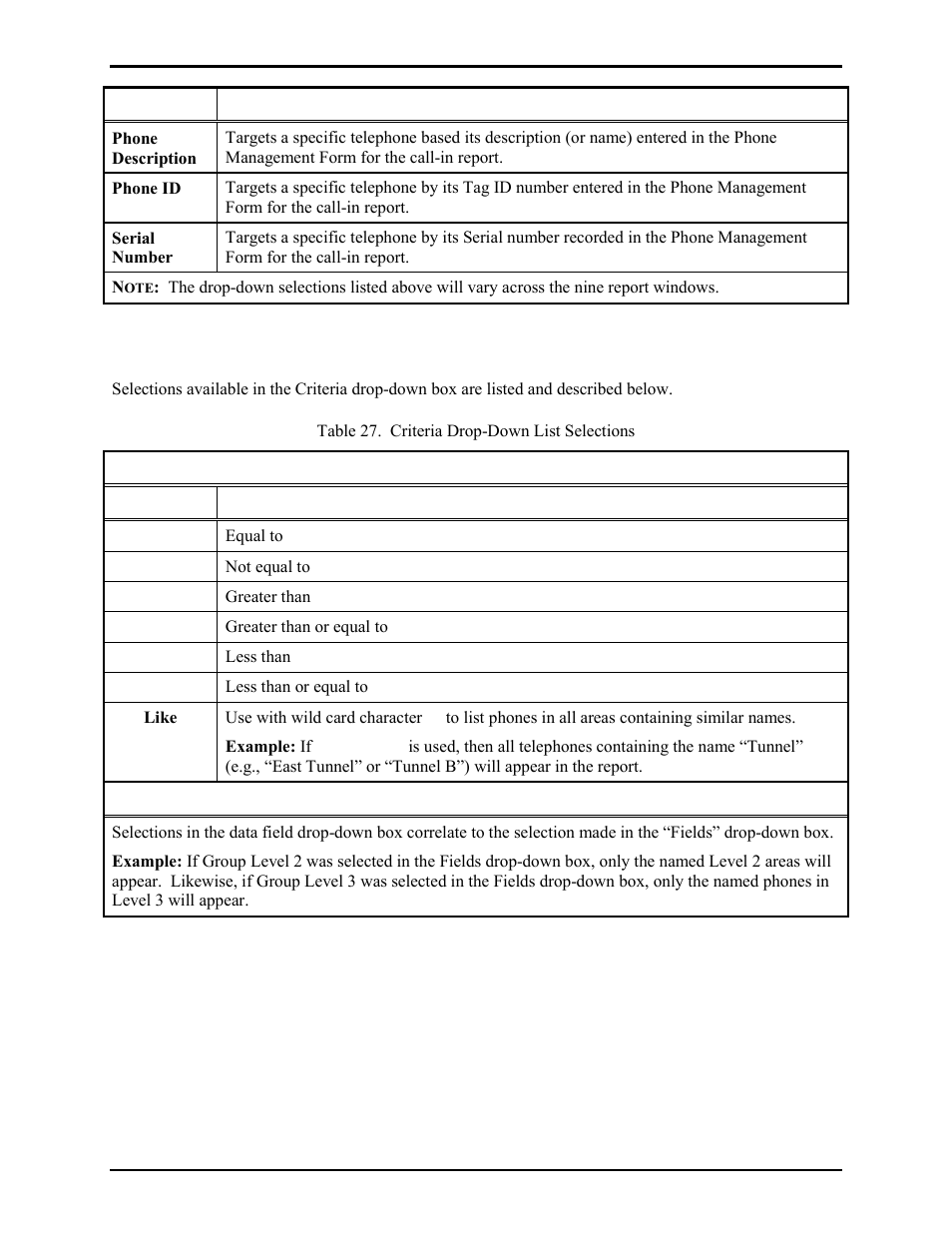 Criteria drop-down list selections | GAI-Tronics TMA Version 7.5.0 Telephone Management Application (TMA) User Guide (Ver. 7.5.0 and newer) User Manual | Page 84 / 131