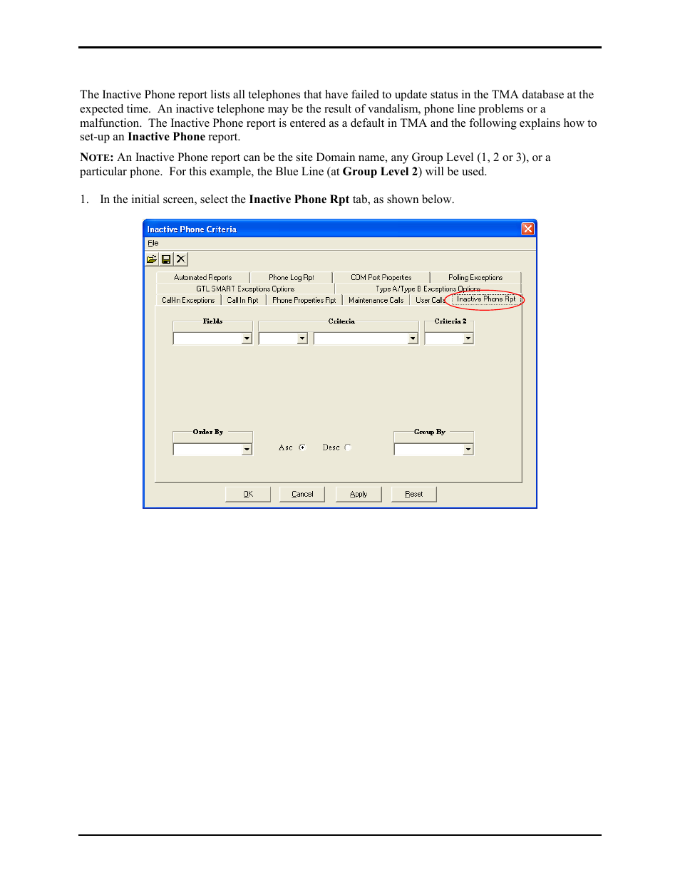 Inactive phone report | GAI-Tronics TMA Version 7.5.0 Telephone Management Application (TMA) User Guide (Ver. 7.5.0 and newer) User Manual | Page 97 / 131