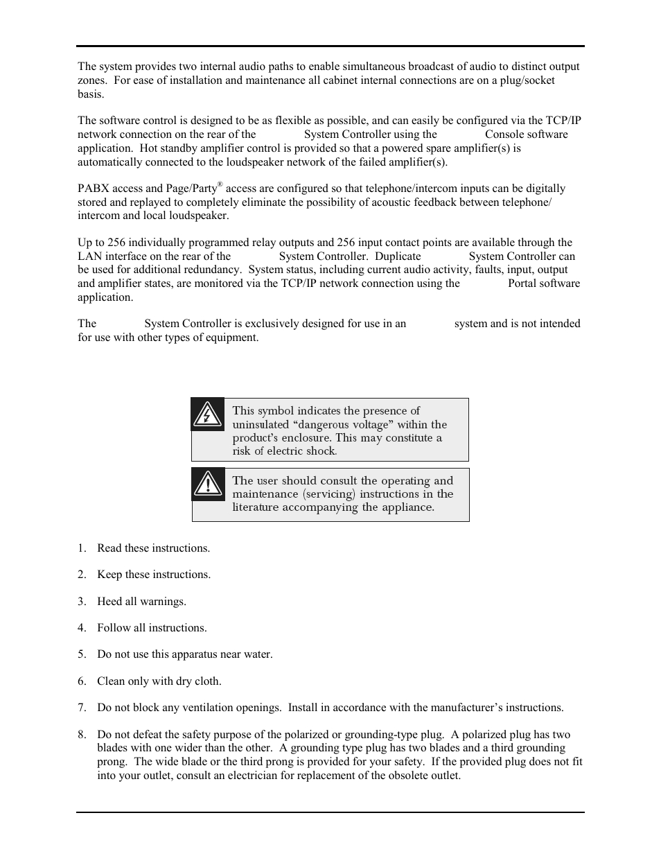 Important safety instructions | GAI-Tronics 013-020095-002 Elemec3 System Controller User Manual | Page 2 / 11