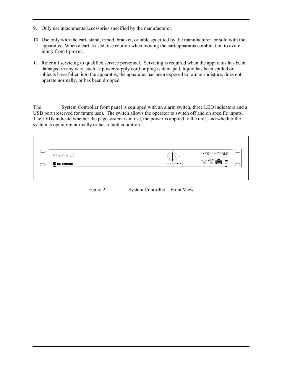 Front panel indicators & control | GAI-Tronics 013-020095-002 Elemec3 System Controller User Manual | Page 3 / 11