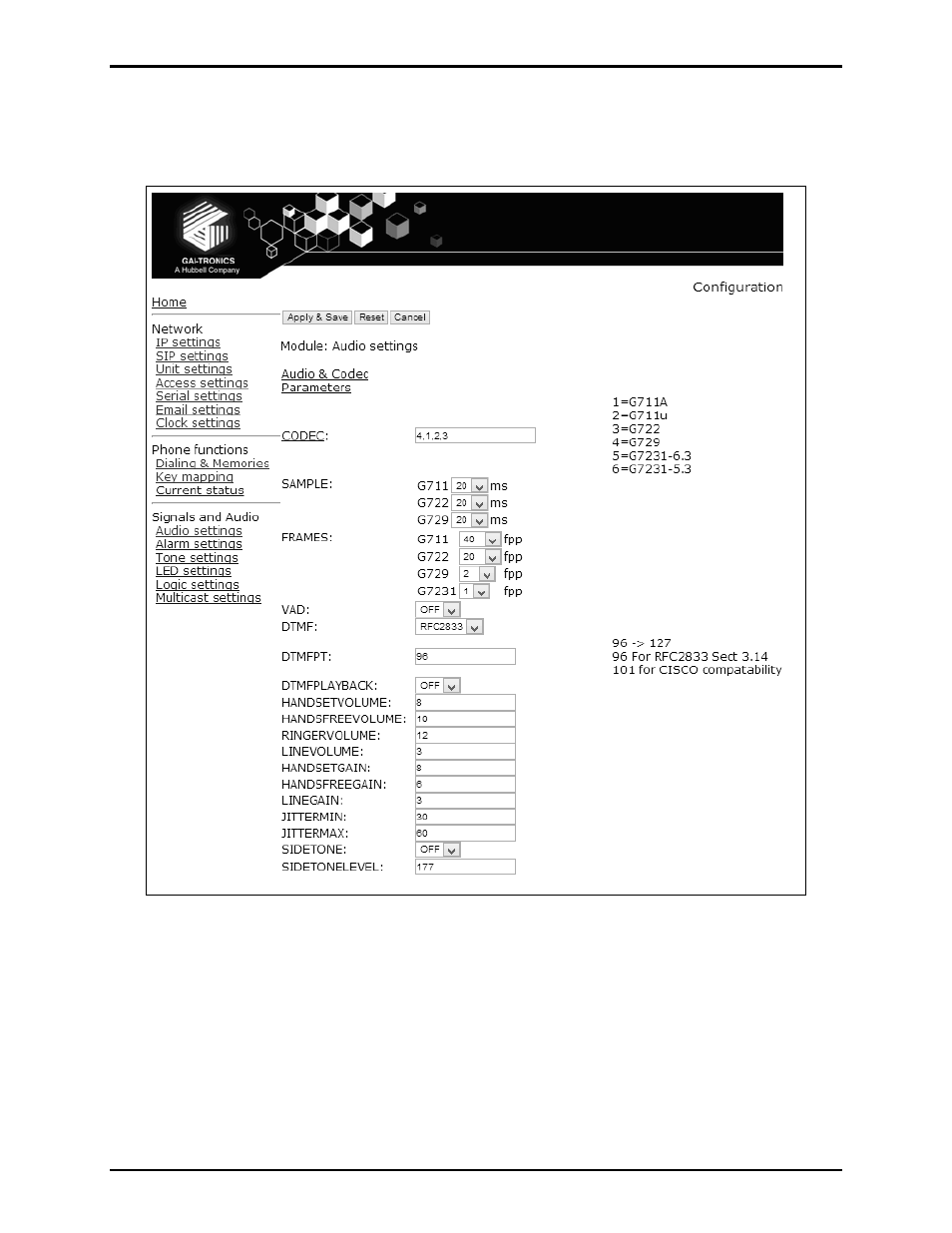Audio settings page | GAI-Tronics VoIP Basic Programming Guide User Manual | Page 20 / 30