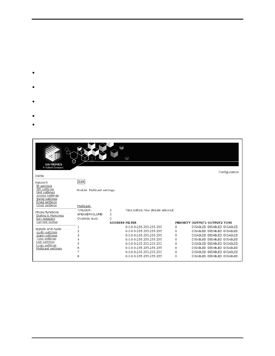 Multicast settings page | GAI-Tronics VoIP Basic Programming Guide User Manual | Page 22 / 30