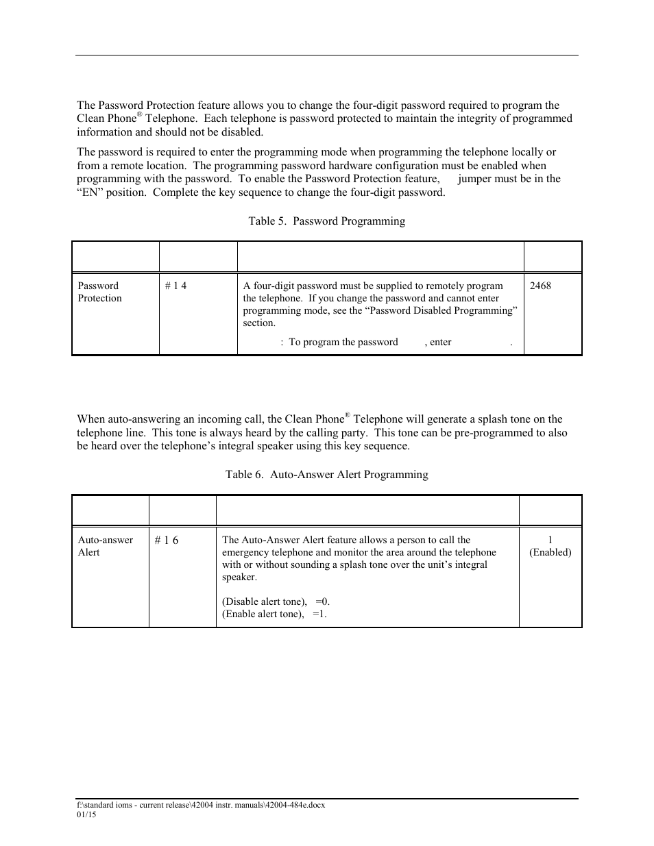 Password protection, Auto-answer alert feature | GAI-Tronics 295-001W, 295-001F Analog Clean Phone User Manual | Page 25 / 34