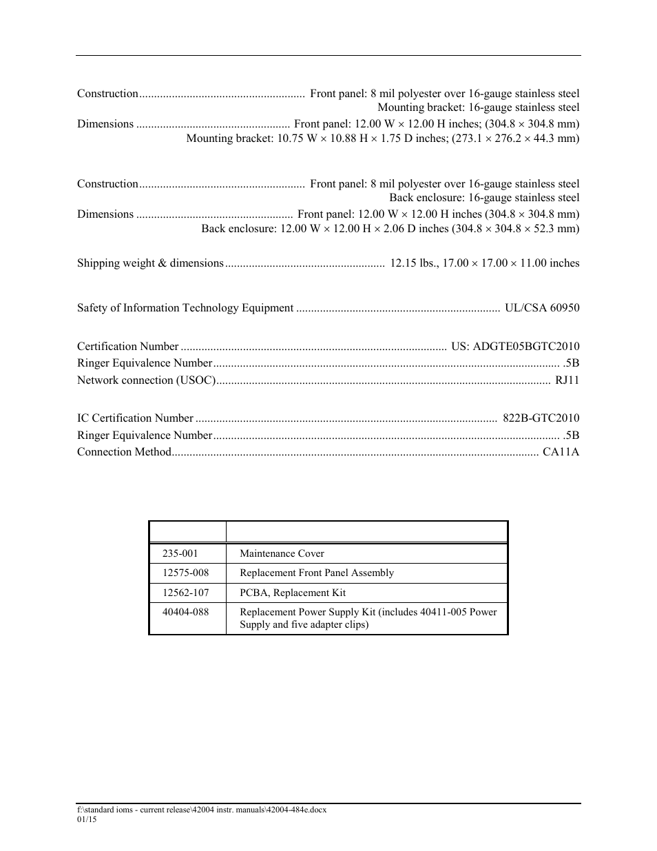 Replacement parts and accessories | GAI-Tronics 295-001W, 295-001F Analog Clean Phone User Manual | Page 33 / 34