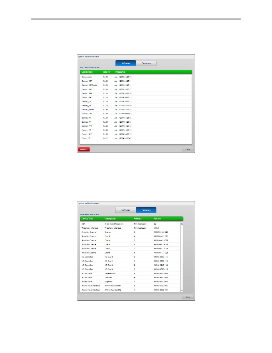 Software versions | GAI-Tronics Elemec3 Portal User Manual - Version 1.2 User Manual | Page 27 / 37