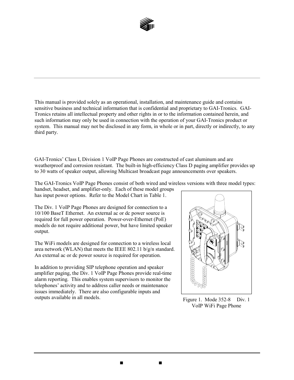 GAI-Tronics 352-7xx Division 1 VoIP Page Phones - Wired and WiFi User Manual | 30 pages