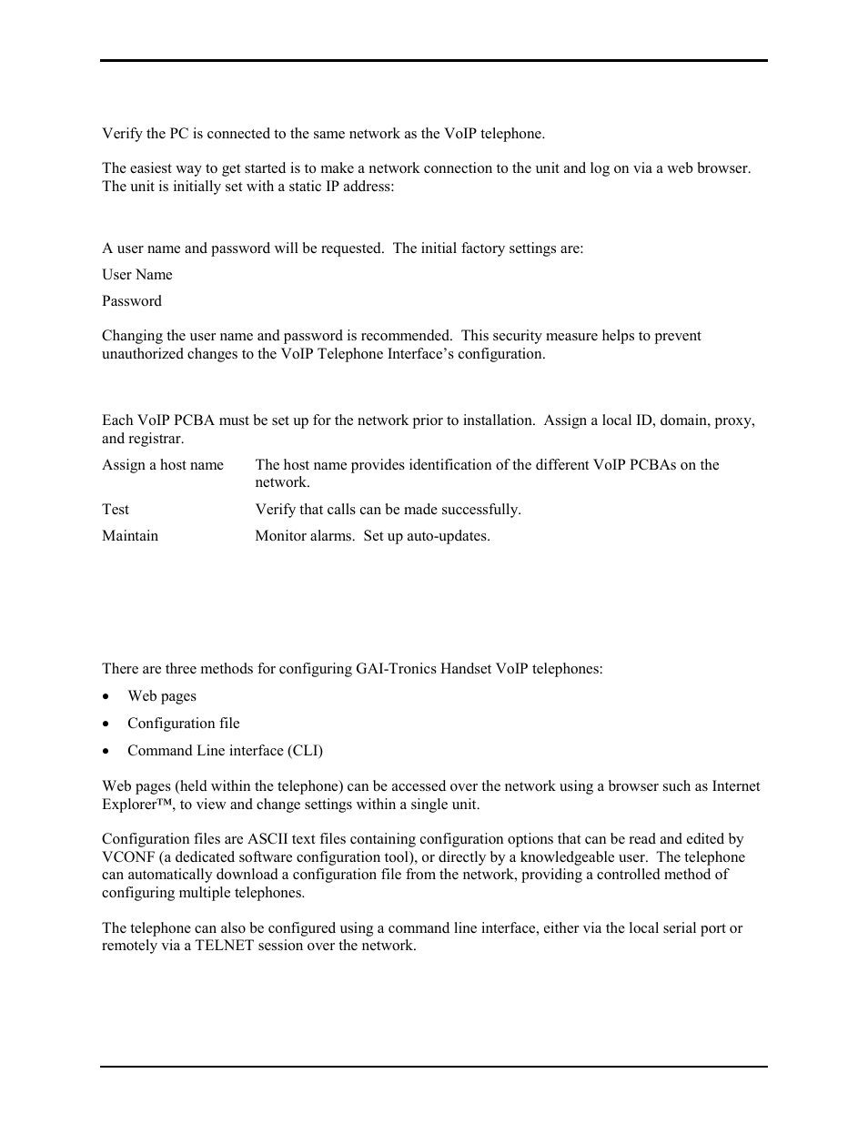 Voip pcba setup, Voip pcba initial network configuration, Alternative configuration methods | GAI-Tronics 352-7xx Division 1 VoIP Page Phones - Wired and WiFi User Manual | Page 20 / 30