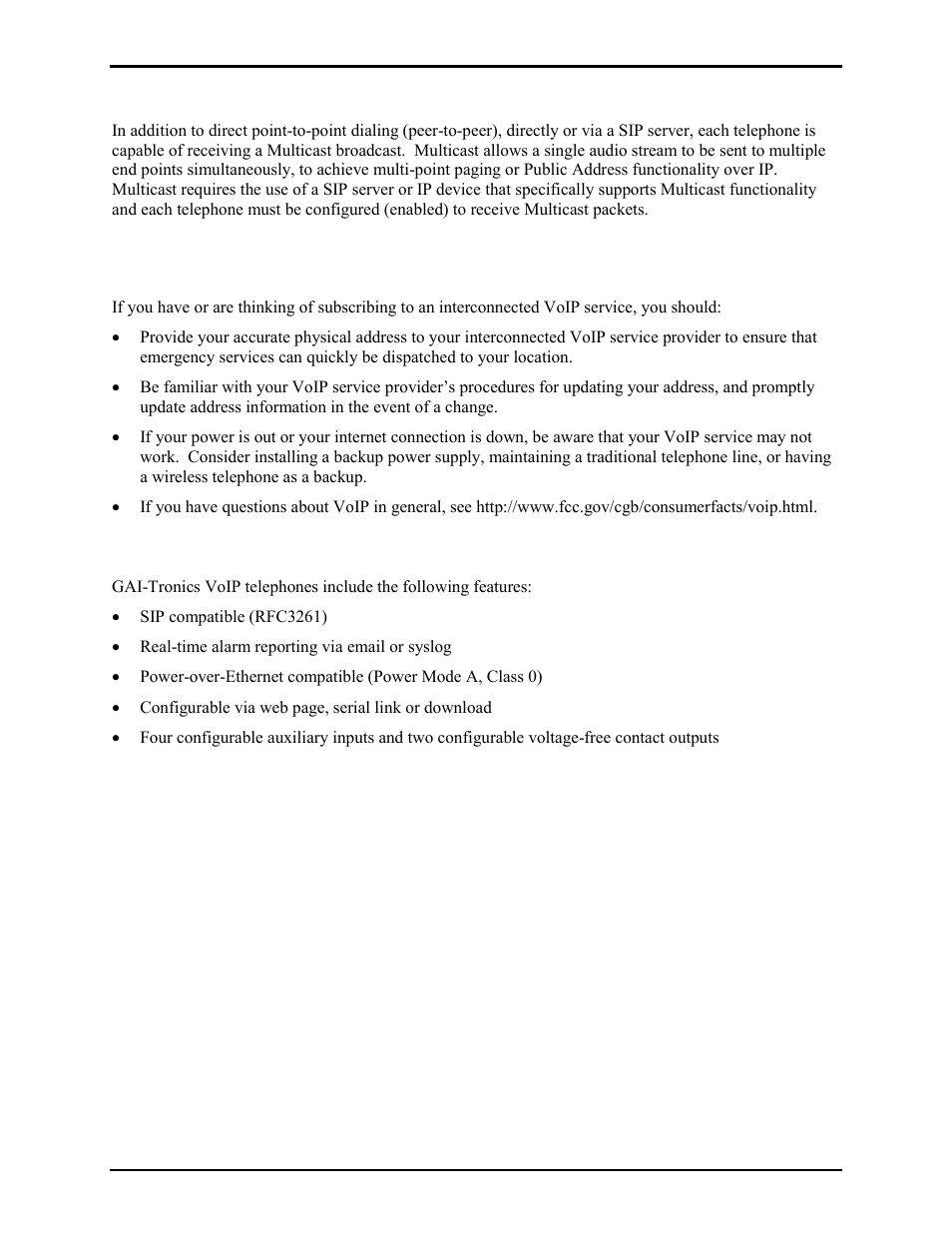 Multicast paging, Tips for voip subscribers, Features and functions | GAI-Tronics 352-7xx Division 1 VoIP Page Phones - Wired and WiFi User Manual | Page 3 / 30