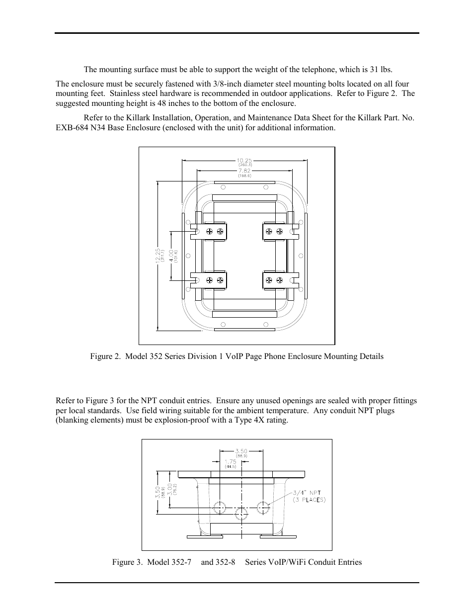 Mounting, Cable entries | GAI-Tronics 352-7xx Division 1 VoIP Page Phones - Wired and WiFi User Manual | Page 5 / 30