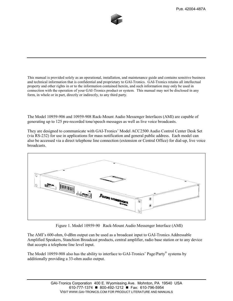 Confidentiality notice, Product overview | GAI-Tronics 10959-908 Rack-Mount Audio Messenger Interfaces User Manual | Page 3 / 21