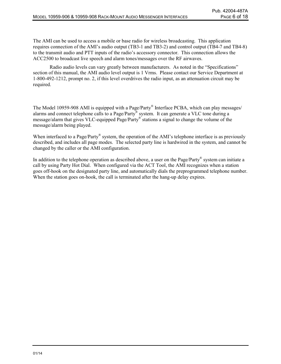Radio operation, Page/party | GAI-Tronics 10959-908 Rack-Mount Audio Messenger Interfaces User Manual | Page 8 / 21