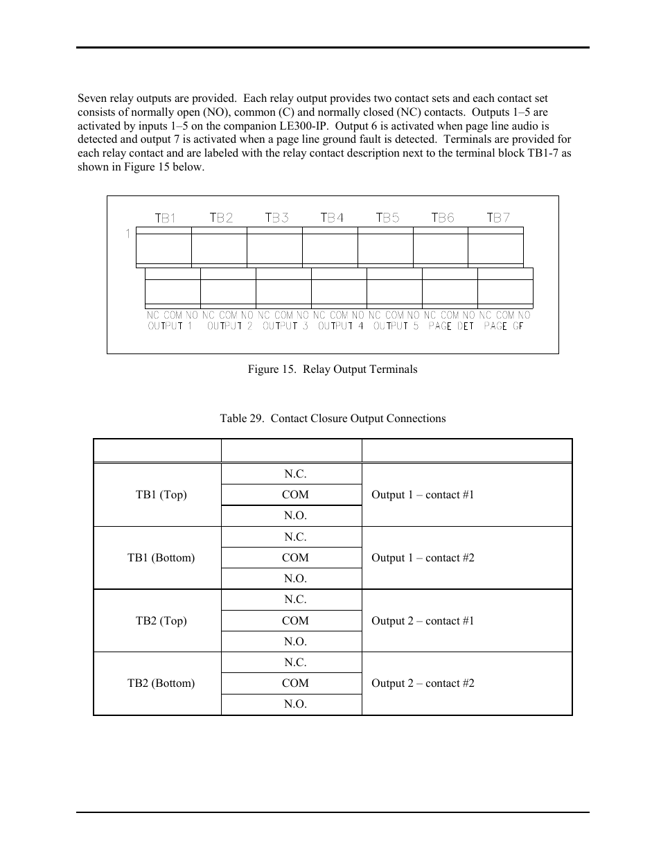 Contact closure output connections | GAI-Tronics LE300-IP Page/Party Line Extender User Manual | Page 34 / 72