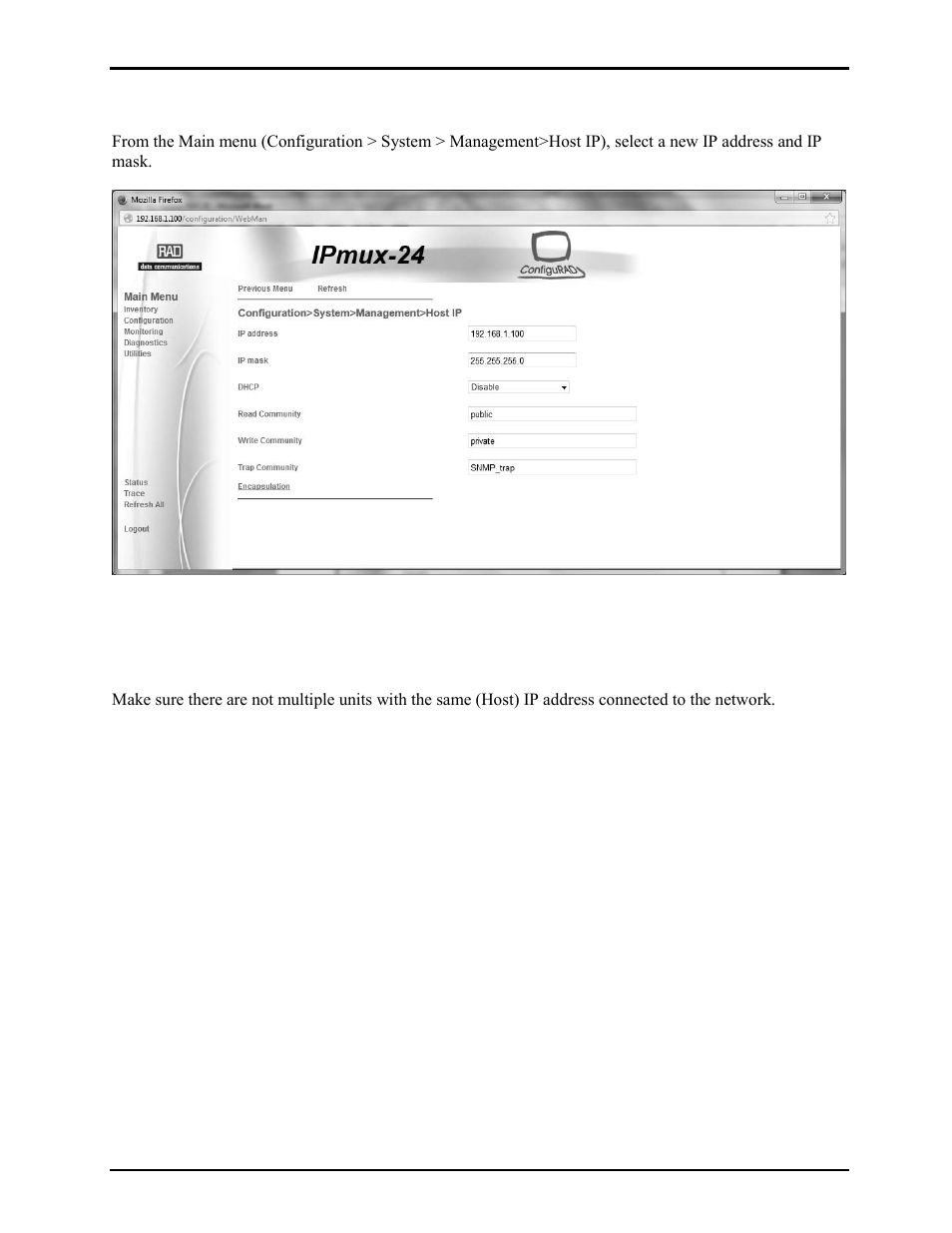 Changing the management host ip address | GAI-Tronics LE300-IP Page/Party Line Extender User Manual | Page 43 / 72