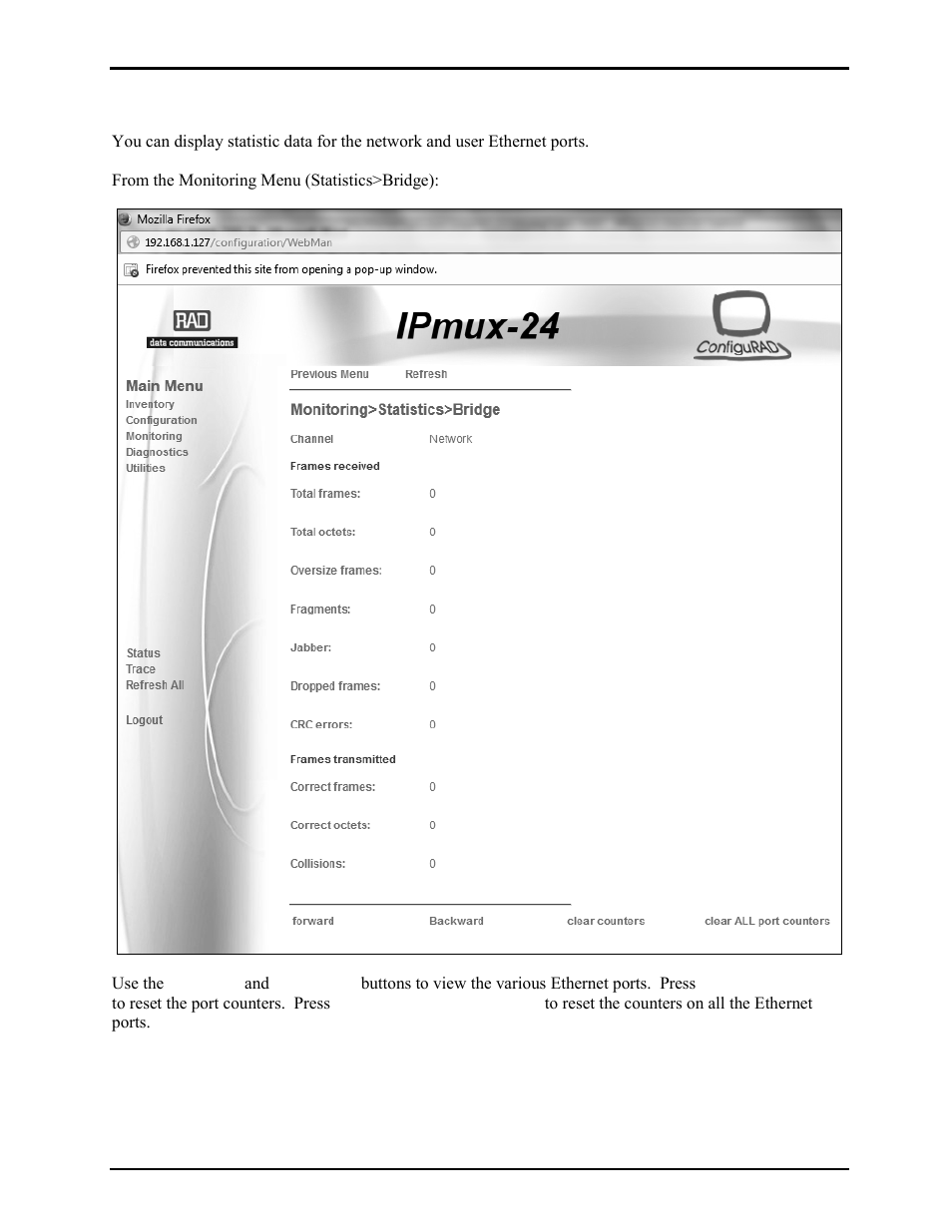 Ethernet statistics | GAI-Tronics LE300-IP Page/Party Line Extender User Manual | Page 61 / 72
