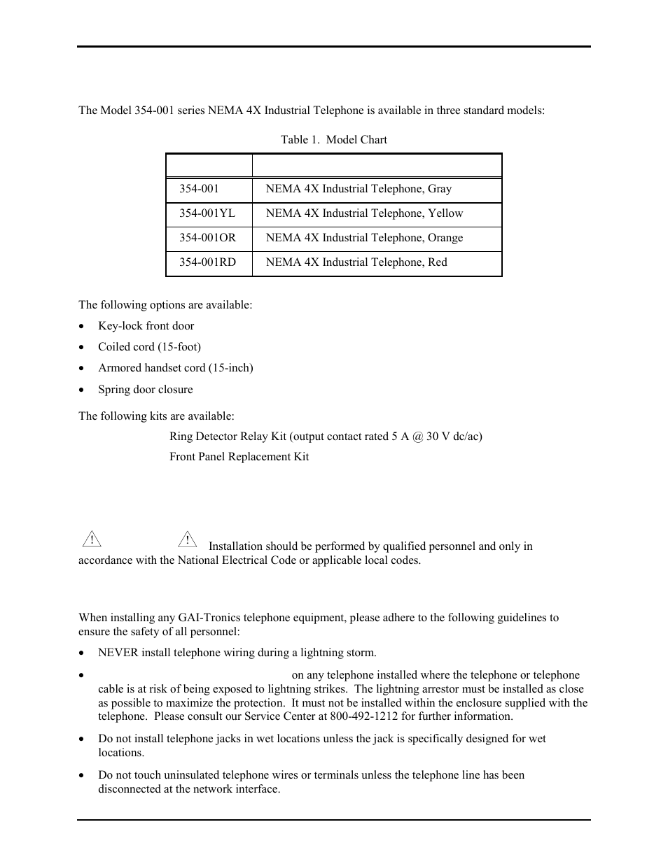Ordering information, Installation guidelines, Safety guidelines | GAI-Tronics 354-001OR NEMA 4X Telephone User Manual | Page 2 / 11